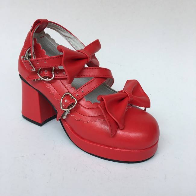 Beautiful Claret Matte Bows Lolita Shoes