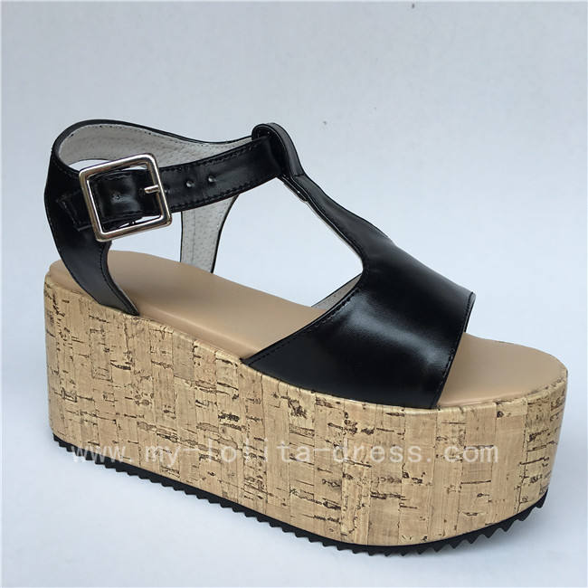 Cream Yellow T Strap Lolita Sandals