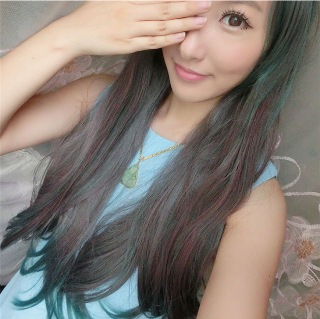 (BFM) Rosy Brown Peacock Green Sweet Long Curls Lolita Wig