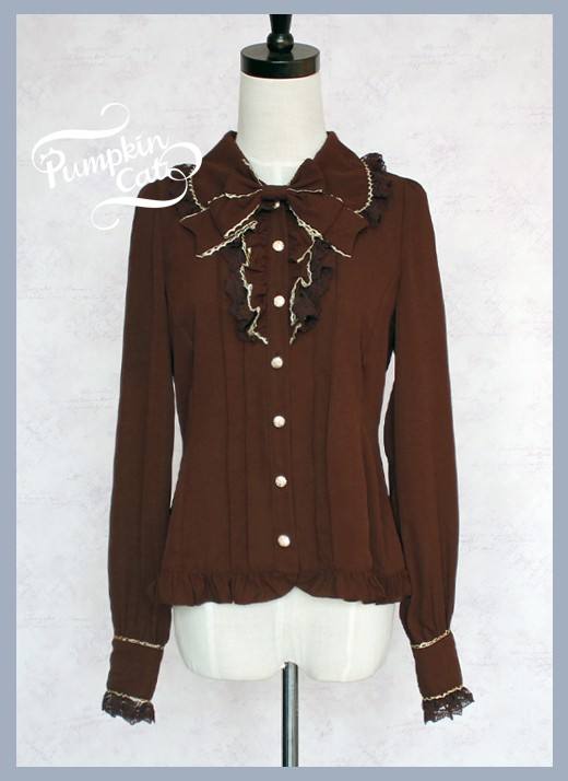Pumpkin Cat Chiffon Long Sleeves Lolita Blouse-Ready made