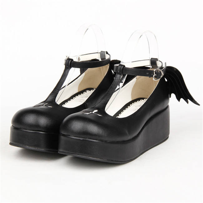 Angelic Imprint- Sweet T-shaped Straps Lolita High Platform Shoes with Detachable Angel Wings