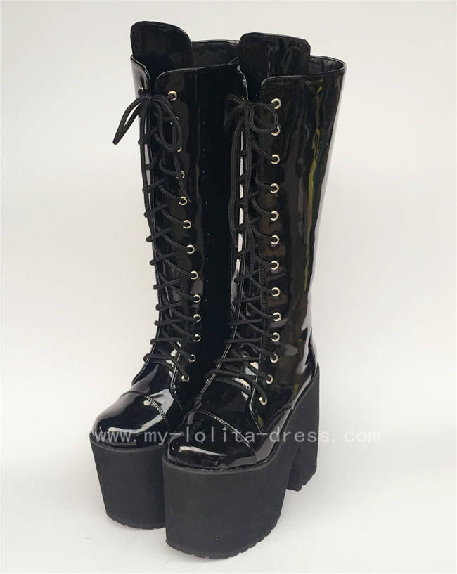 Beautiful White Matte Lace-up Knee Lolita High Boots