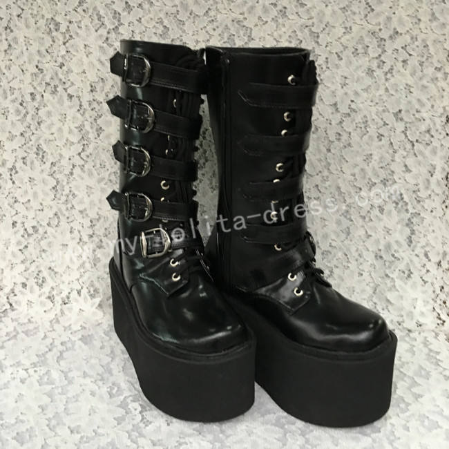 Matte Black Belts Goth Punk Lolita Boots