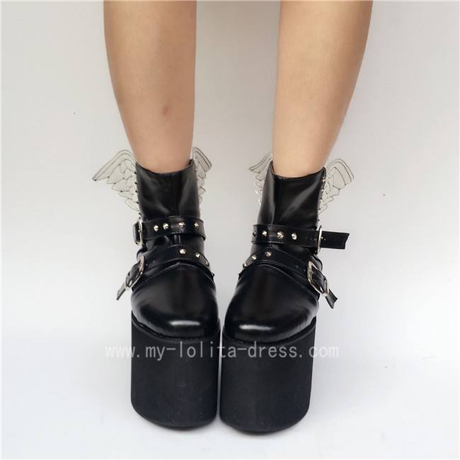 Gothic Matte Black Lolita High Platform with Wings