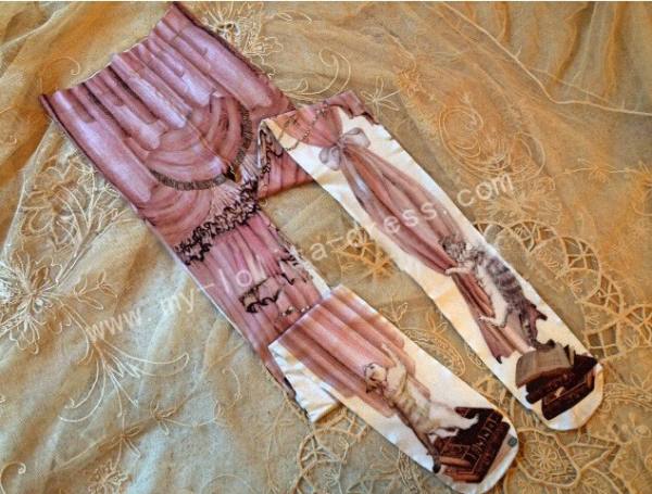Classic Lolita Tights with Sweet Cats and Books Prints -out