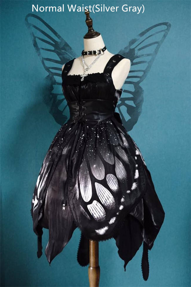 Butterfly Effect ~Punk Halloween Lolita High Waist JSK - Blue Green Short Version Size S - In Stock