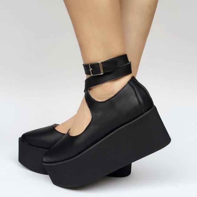 High Platfrom Black Lolita Cowhide Shoes