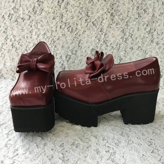 Beautiful Matte Wine Lolita Square Heels High Platform