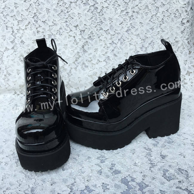 Glossy Black Lolita Heels High Platform