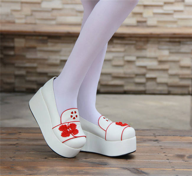 Angelic Imprint- Sweet Double Bows Embroidery Round Toes Qi Lolita High Platform Shoes