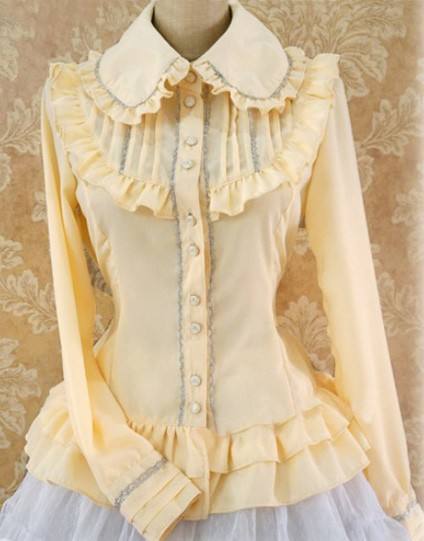 Long Sleeves Ruffles Silk Linen Lolita Shirt