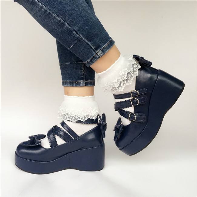Purple Bow Straps Lolita Platform Shoes