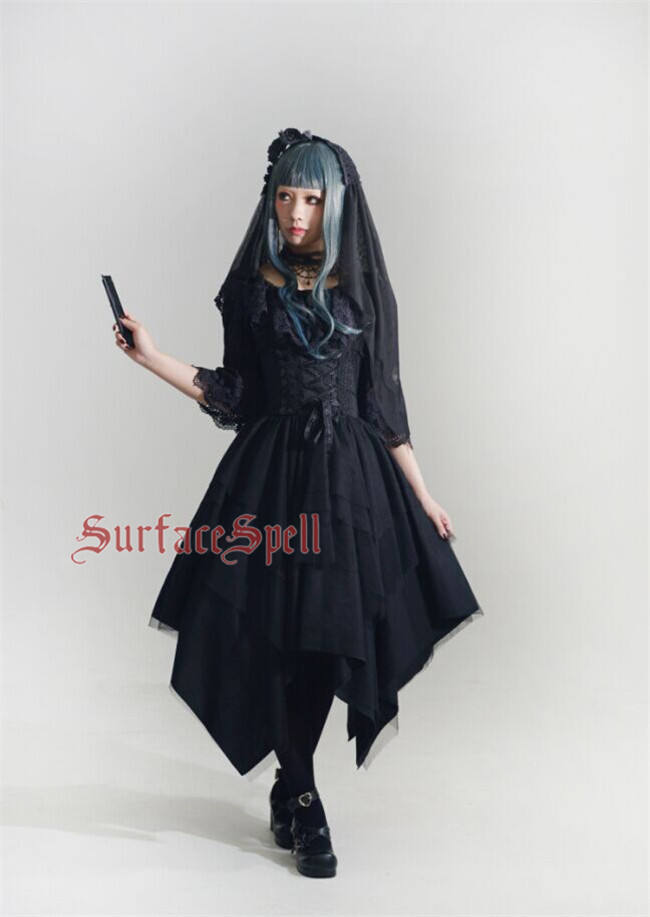 Surface Spell White Crystal & Black Agate Gothic Lolita High Waist Skirt