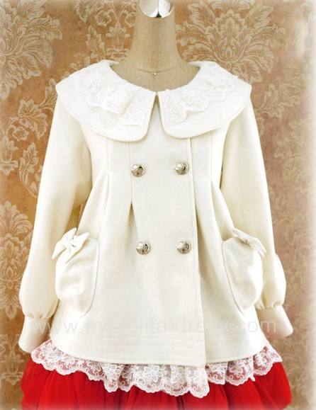 Lolita Babydoll Style Winter Coat Cream Size S - Free Shipping