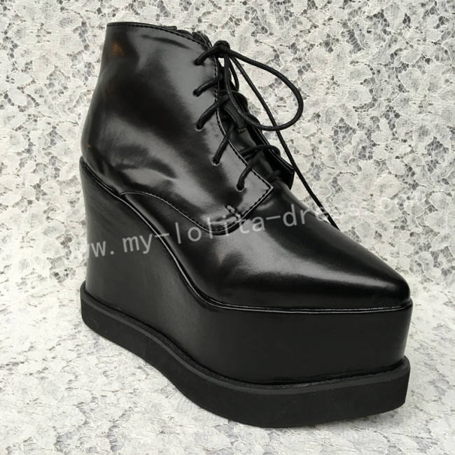 Black Velvet Lolita Heels Shoes High Platform