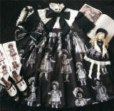 Antique Paper Doll~ Black Lolita OP Short Sleeves -Ready Made
