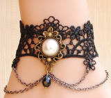 Black Bead Lolita Wristlace-out