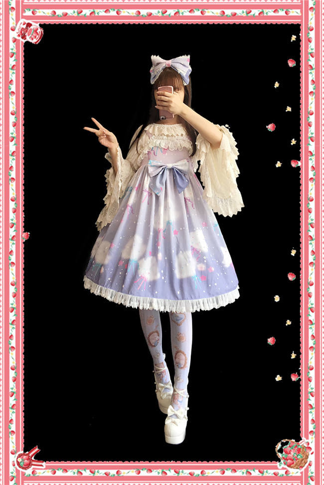 Rainbow Marshmallow~ Sweet Lolita Printed JSK Navy Blue Size S - In Stock