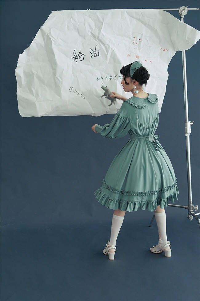 Vintage Unicolor Babydoll Style Peterpan Collar Lolita OP - Ready Made