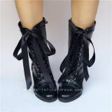 Black Matte Lace Up Lolita Heels Shoes