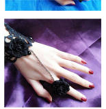 Aimimi~Lace Velvet Black Camellia Lolita bracelets-out