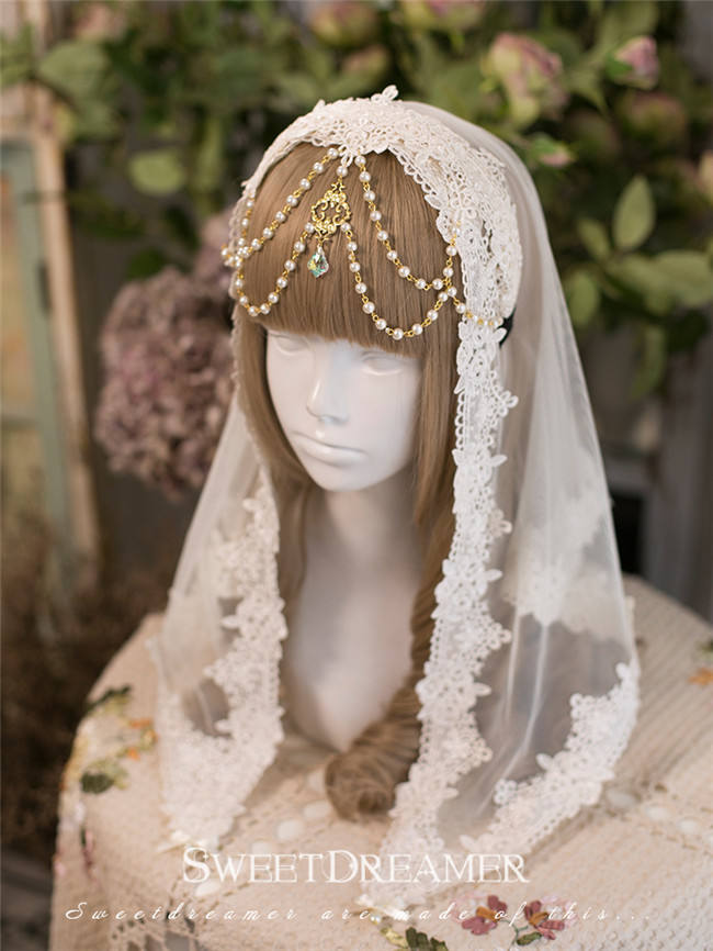 Sweet Dreamer Lace Beads Headbow and Veil Sets