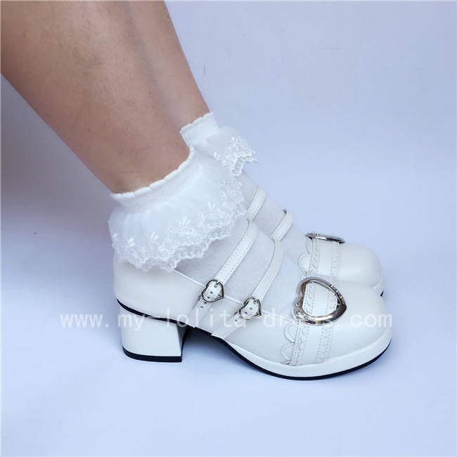 Black White Middle Heel Lolita Shoes