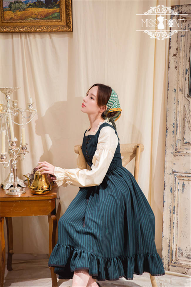 Alpine Maiden~ Vintage Stripe OP Dress -Pre-order