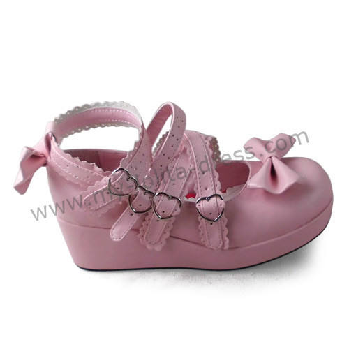 Pink Bows Cross Straps Lolita Girls Shoes