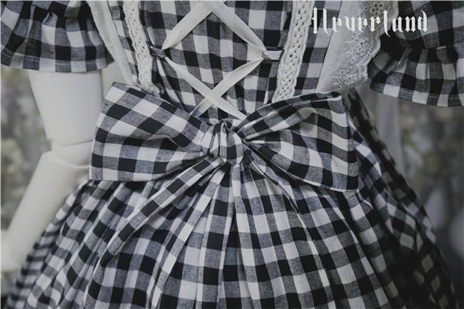 White&Black Gingham Lolita Short Sleeves OP -out