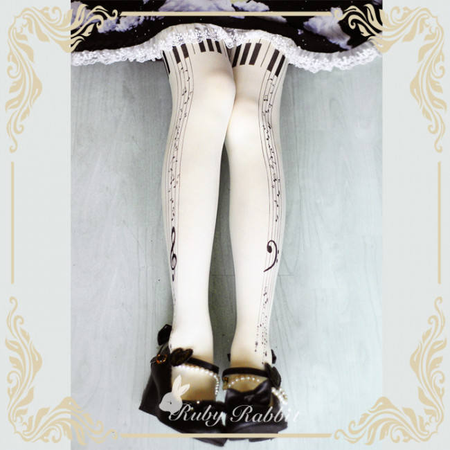 Ruby Rabbit ~To Alice~ Piano Printed Lolita Tights