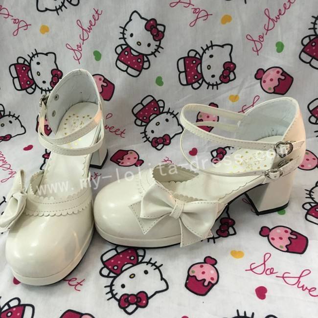 White Pink Bow Princess Lolita Shoes