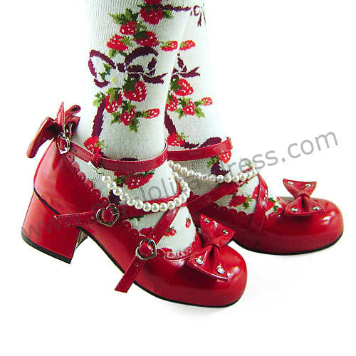 Sweet Black Beads Bows Lolita Shoes Flats Tea Party Heels