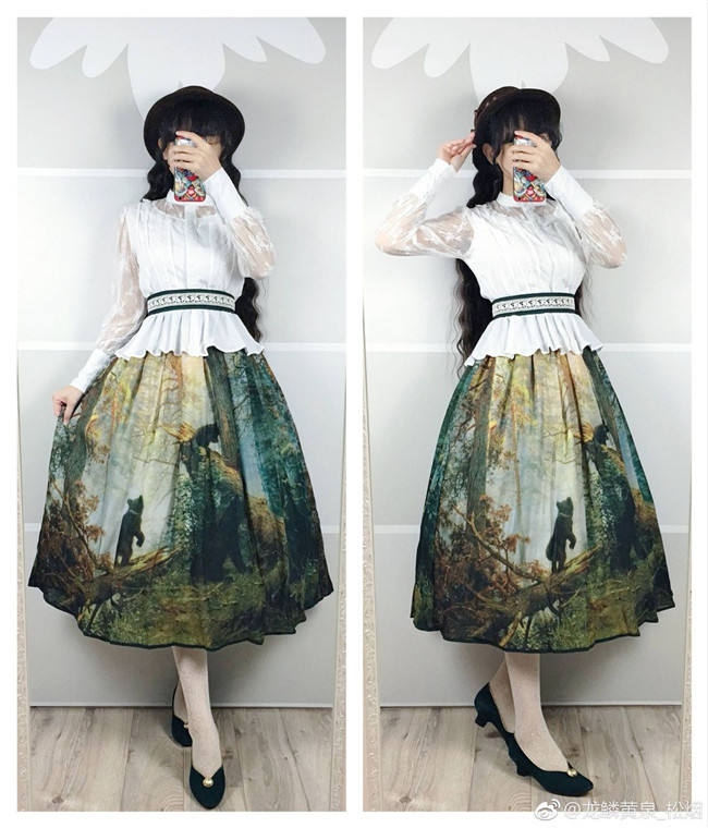 Pine Trees Forest Morning Vintage Lolita Dress-Ready Made