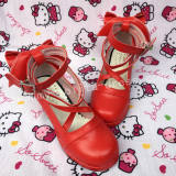 Red Bow Lolita Shoes for Girls