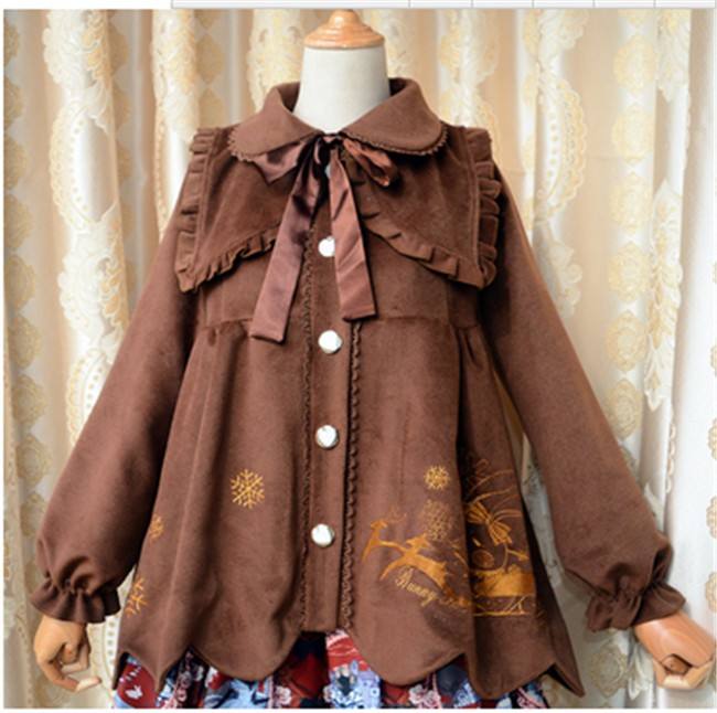 Sweet Thickening Thermal Loose Lolita Coat with Detachable Fur Collar