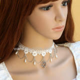 Sweet White Flowers Heart Pendant Lolita Necklace-OUT