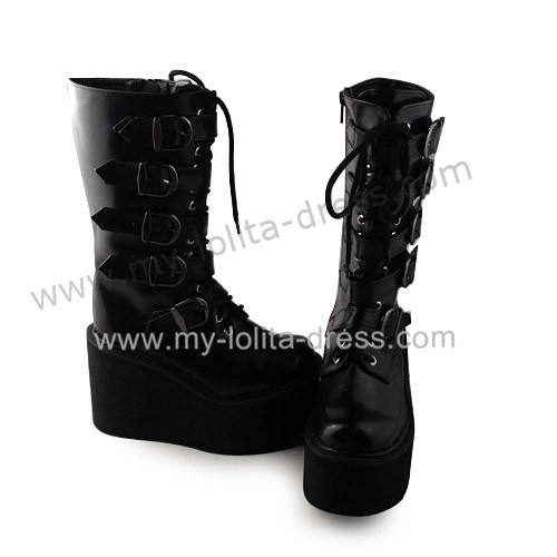 Matte Black Belts Goth Punk Lolita Boots