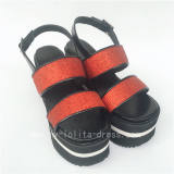 Beautiful Glitter Red with Black Lolita Sandals with Double Colors Soles O