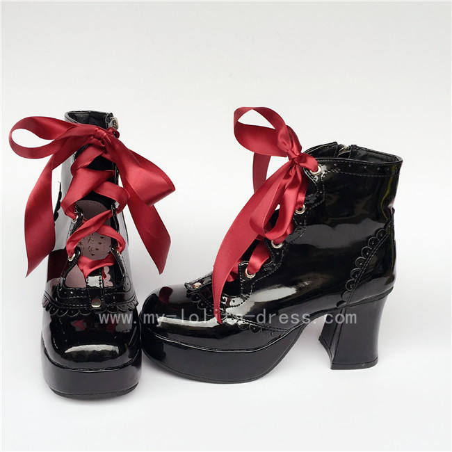 Purple Platform Lolita Shoes White Bow