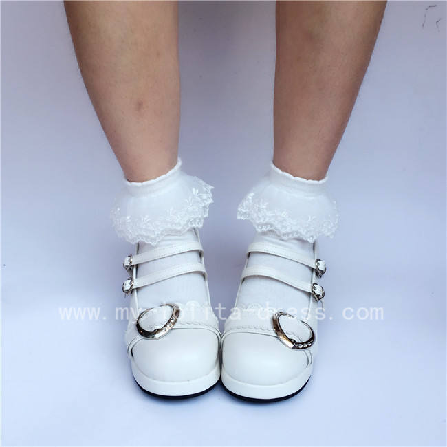 Black White Middle Heel Lolita Shoes