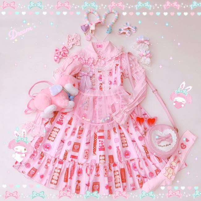 Diamond Honey ~Candy Store Sweet Lolita Jumper -3 Pink L in Stock