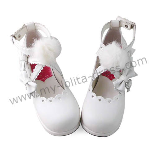 White Hearts Sweet Lolita Girls Shoes