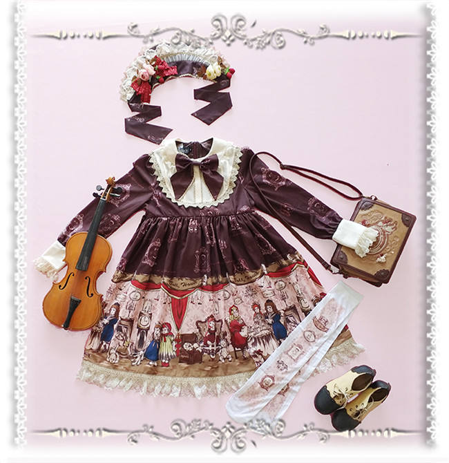 Doll Izutsu~ Classic Lolita Long Sleeves OP Dress-Ready Made