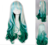 Silvery Blue Green Long Curls Lolita Wig off
