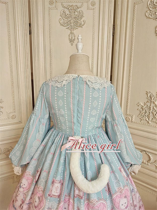 Alice Girl ~The Kitty's Tea Party Sweet Lolita OP/Salopette -Pre-order Pink Size S - In Stock