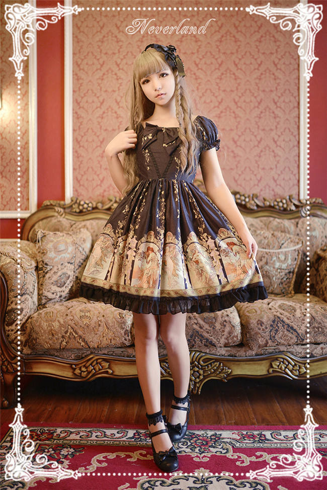 Neverland Lolita -Mucha Four Seasons- Printed Lolita OP Dress