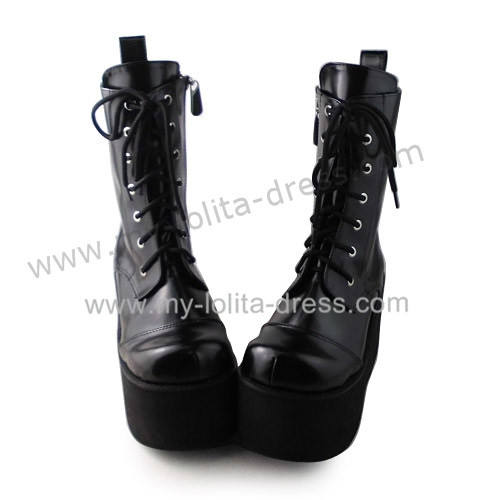 Matte Black Lace Up Classic Girls Boots