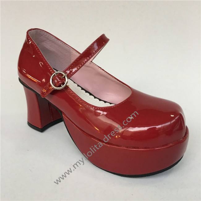 Girl's Wine Glossy Lolita Heels Shoes