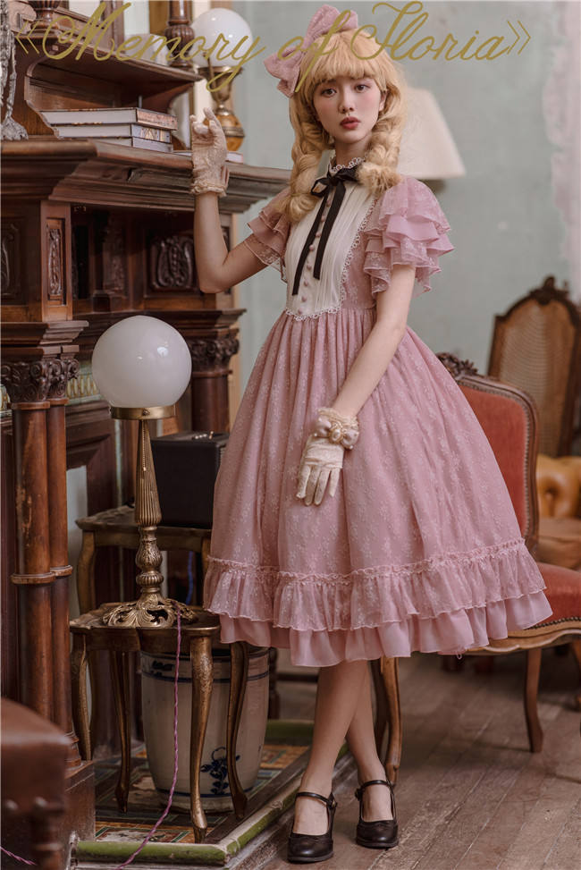 Memory of Floria~ Vintage Lolita OP Short/Long Version-Ready Made
